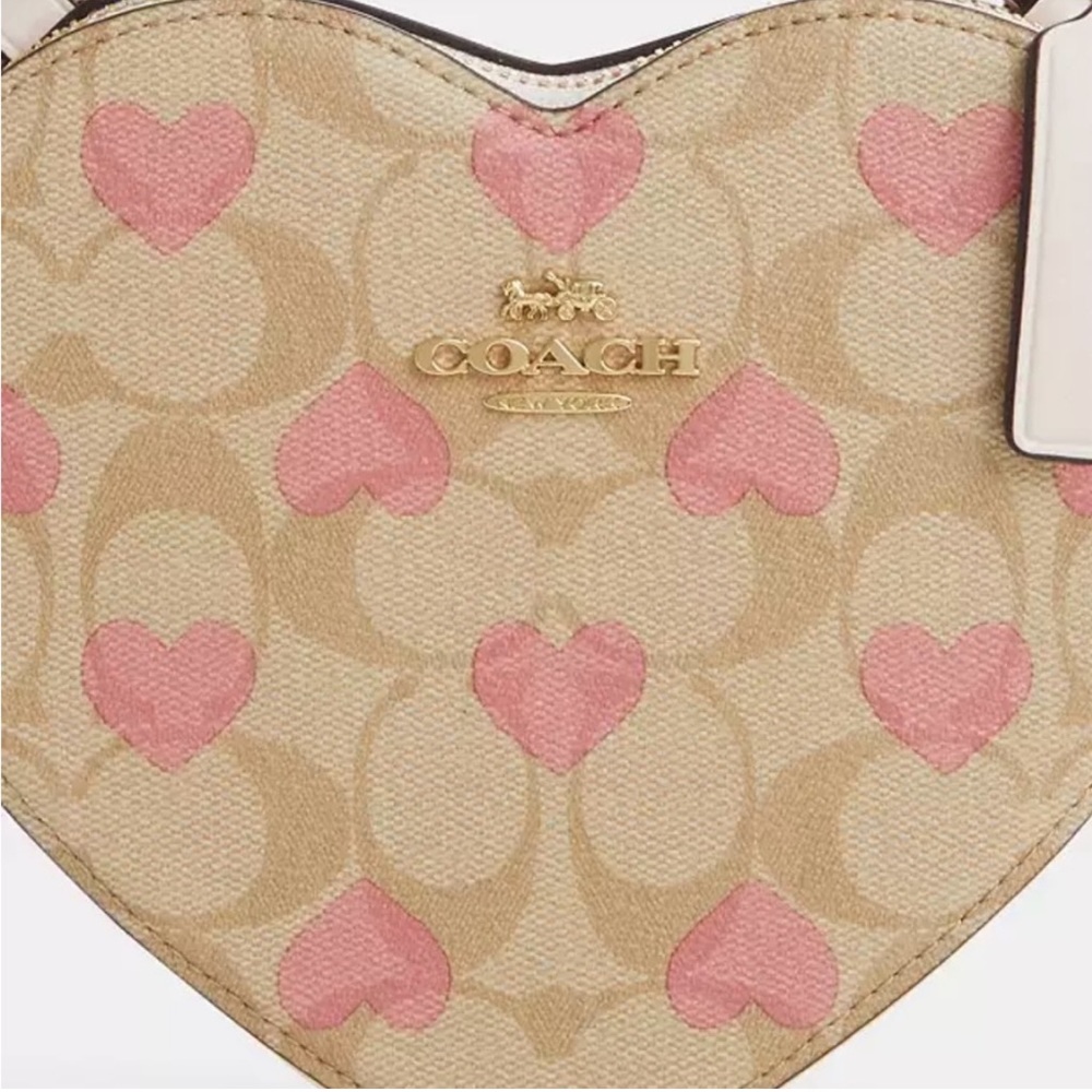 💕Coach Heart Crossbody CP021 Signature Canvas Pink Heart Print Valentines Day - Picture 4 of 13